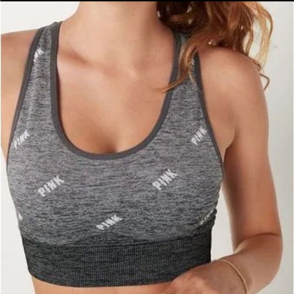 PINK Victoria's Secret Active Seamless Gray and Black Sports Bra